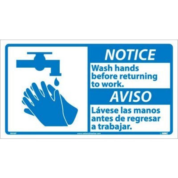 National Marker Co Bilingual Vinyl Sign - Notice Wash Hands Before Returning To Work NBA8P